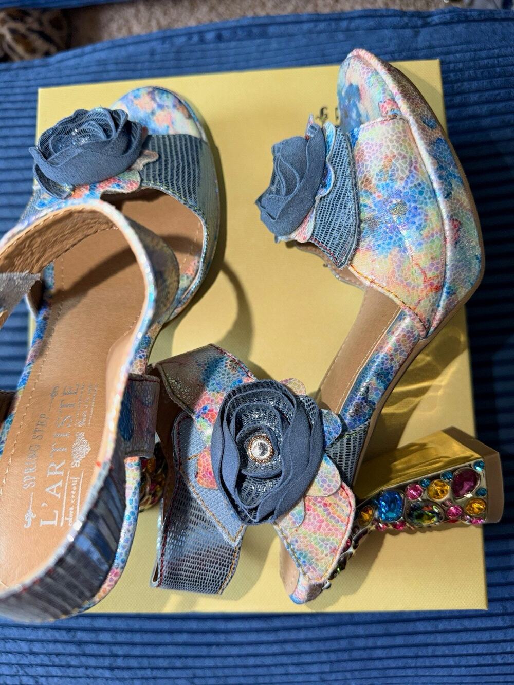 NEW L'Artiste Women's Floral Beaded Leather Slingback Sandal Hook Loop EU 39 8.5